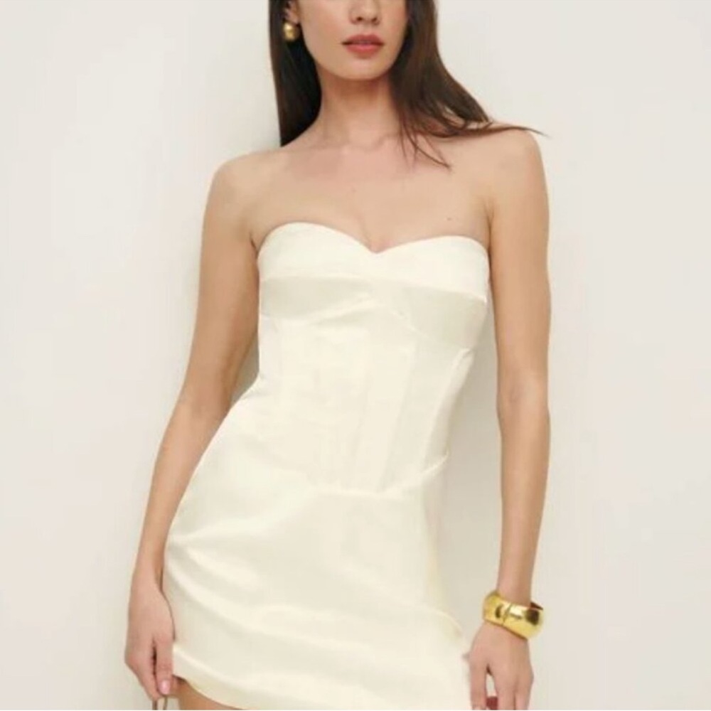 Reformation Strapless White Mini Dress